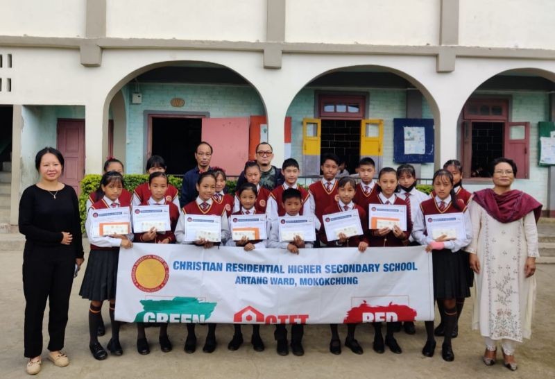 Winners of the essay competition and drawing competition organised by the IMDH at at Christian Residential Higher Secondary School, Artang Ward, Mokokchung on October 10. (Photo Courtesy: IMDH)